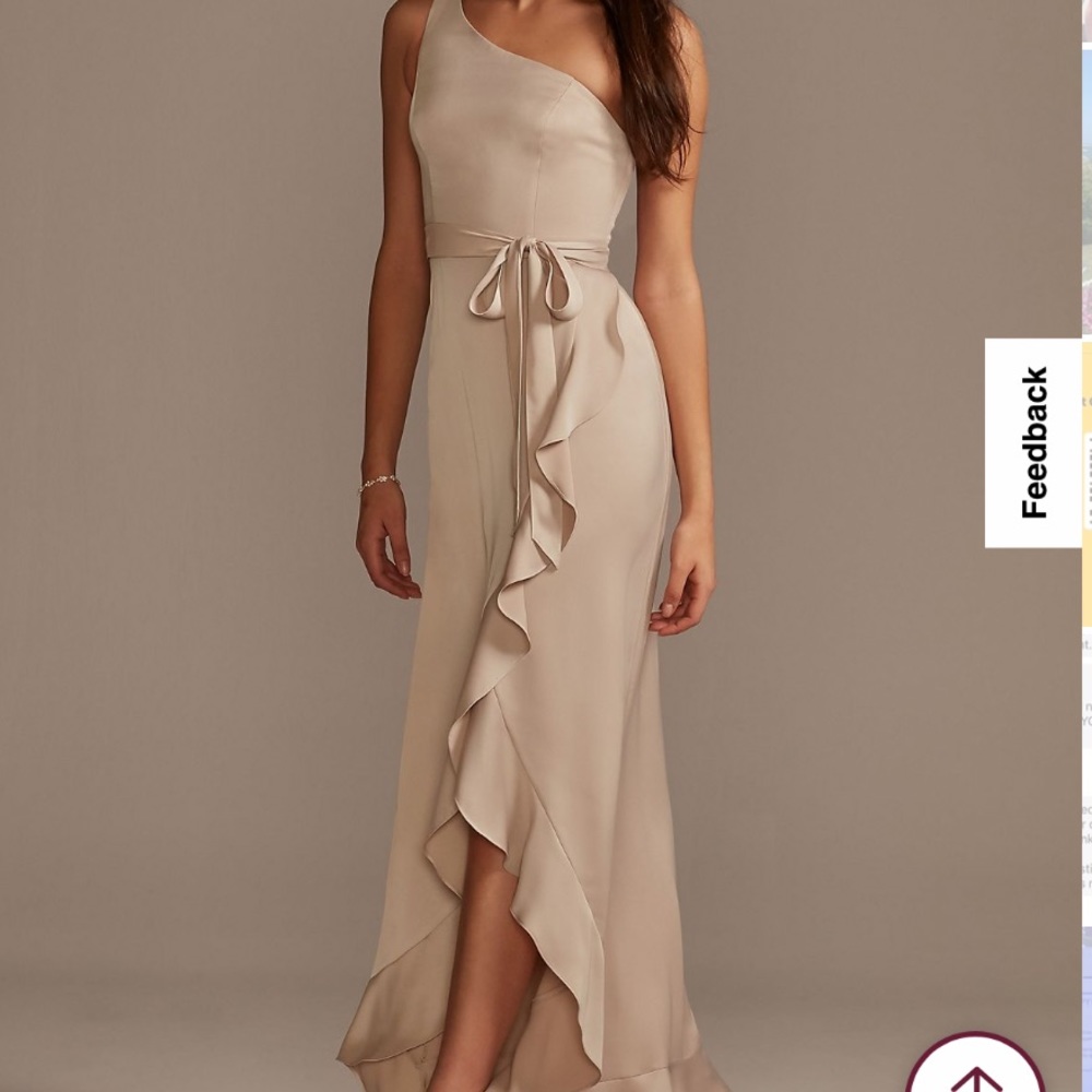 David’s Bridal One Shoulder Crepe Satin Ruffle Bridesmaid Dress